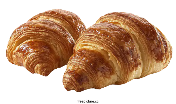 [Transparent Background PNG]Two Freshly Baked Croissants