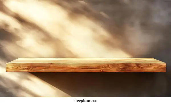 Wooden Shelf Against a Textured Wall