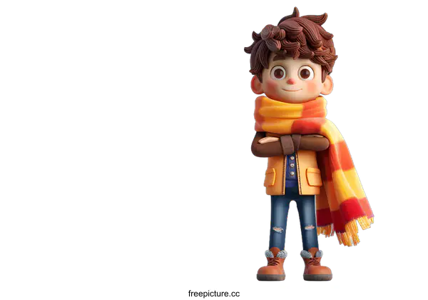 [Transparent Background PNG]Cute Cartoon Boy Wearing a Scarf in Winter