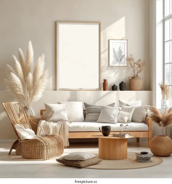 Bohemian Living Room Interior Design Mockup