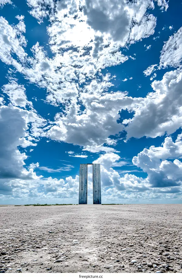 Wooden Gate in the Desert under a Blue Sky