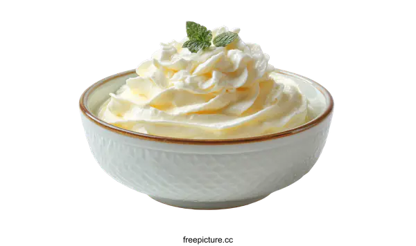 [Transparent Background PNG]Whipped Cream in a Bowl with Mint
