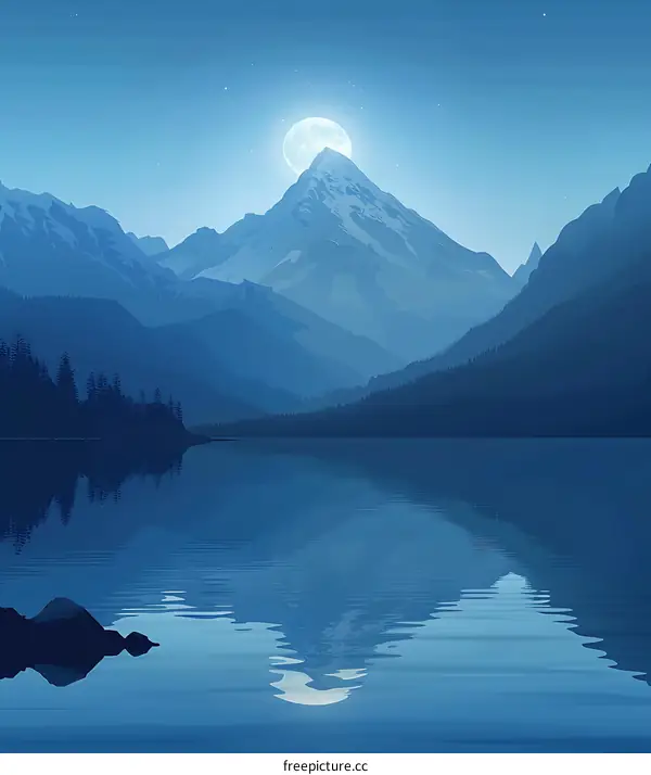 Mountain Lake Reflection Under Full Moon