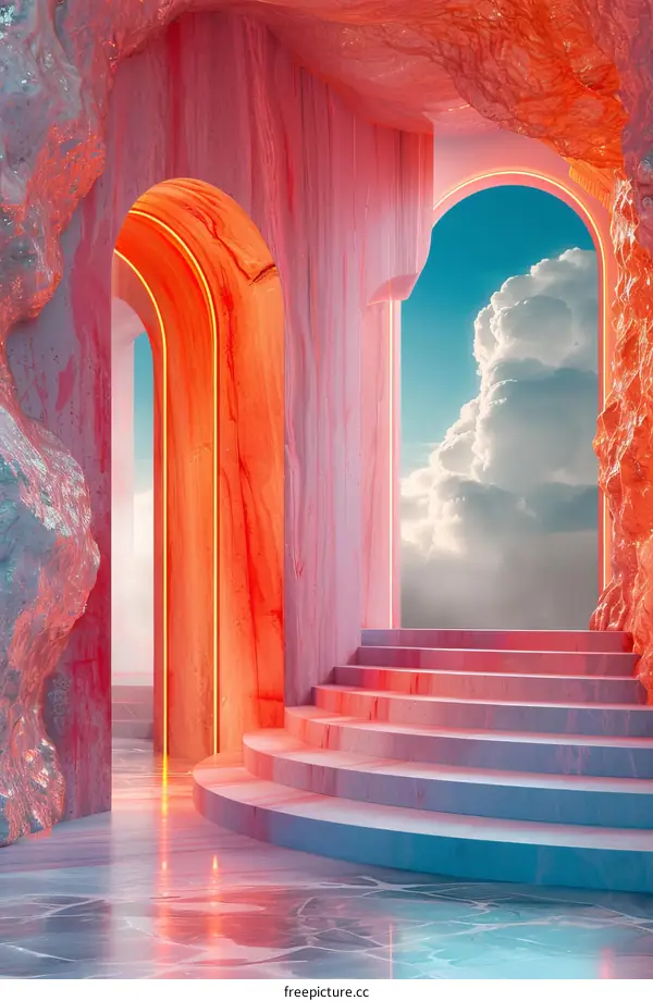 Abstract Neon Archway Staircase