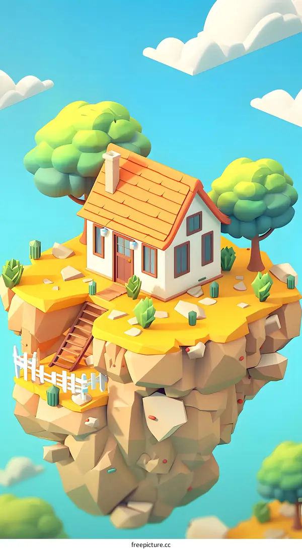 Low Poly House on Floating Island