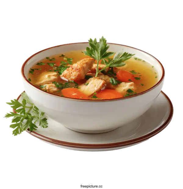 [Transparent Background PNG]Delicious Chicken Soup in a White Bowl