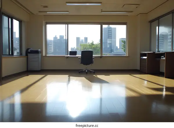 Empty Office Desk With City View