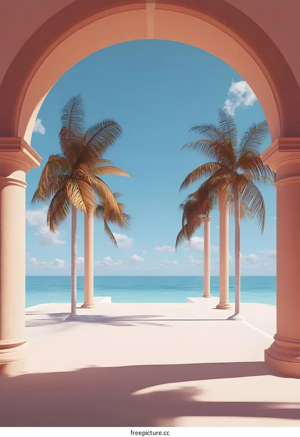 Palm Trees and Ocean View Through an Arch