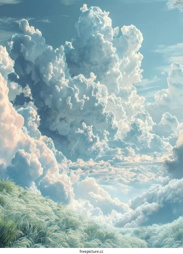 Stunning Sky Cloudscape Over Lush Grassy Hills