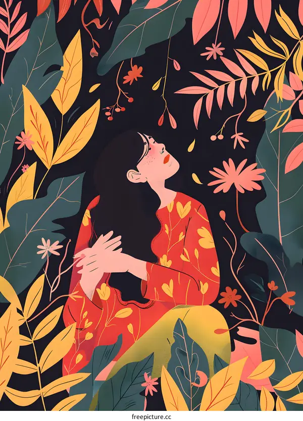 Woman Surrounded by Flowers and Plants