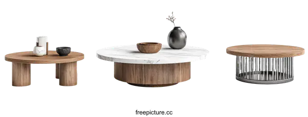 [Transparent Background PNG]Modern Wooden and Marble Coffee Tables