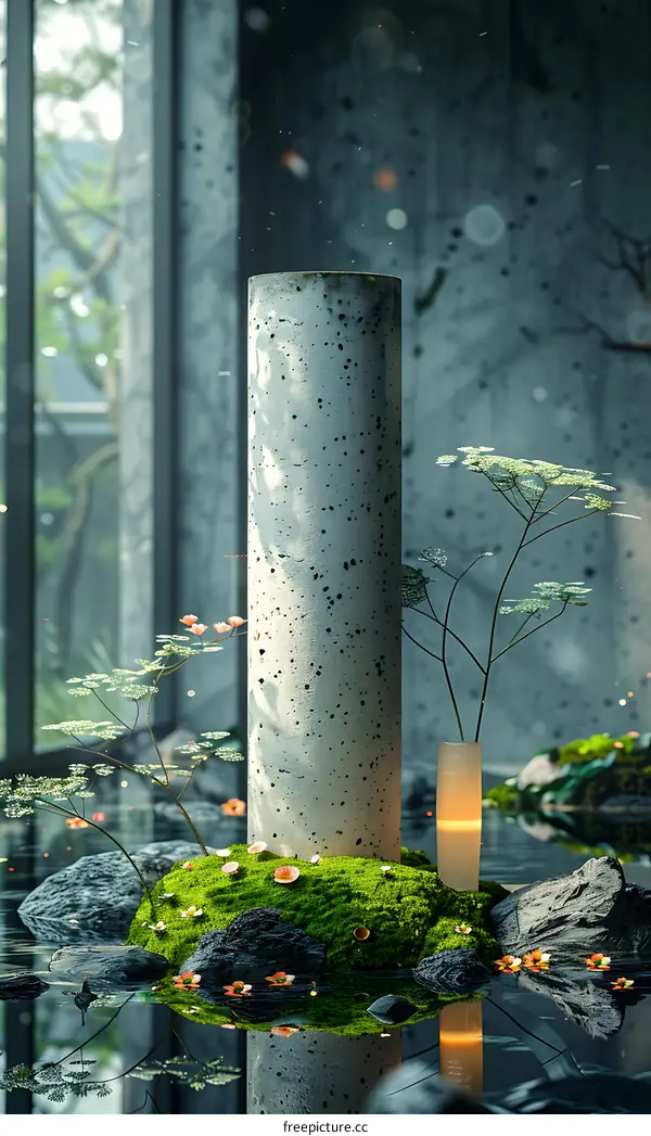 Zen Garden with Concrete Column