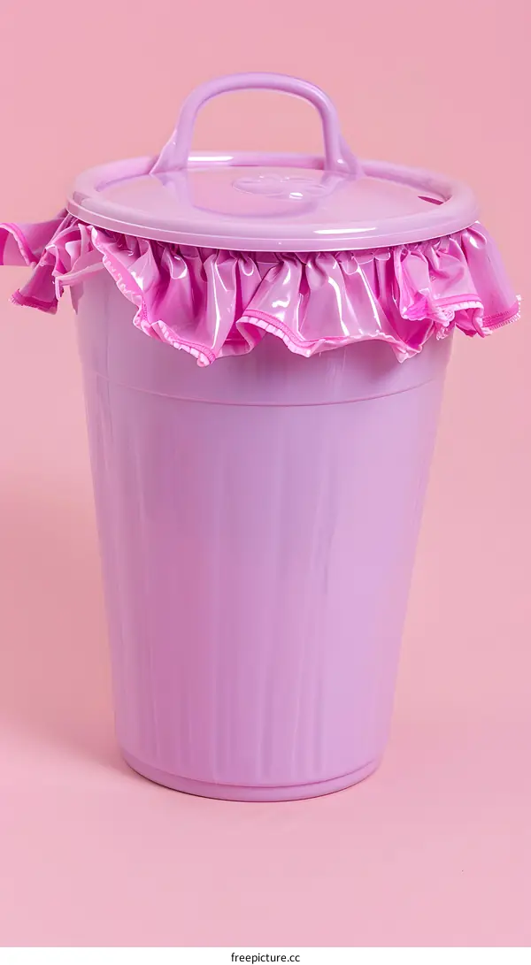 Purple Plastic Trash Can With Ruffle Trim