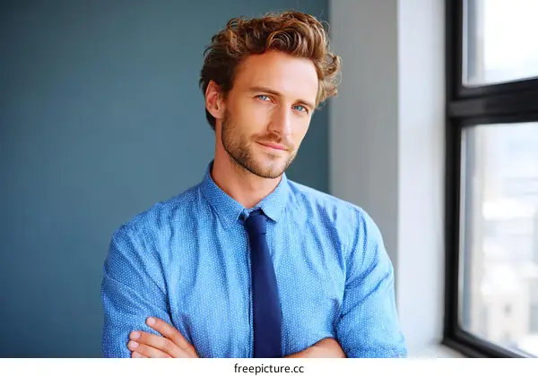 Confident Businessman in a Light Blue Shirt