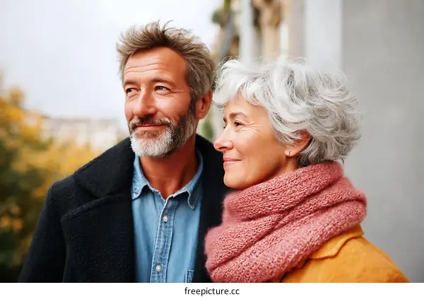 Elderly Couple Outdoors Autumn Day