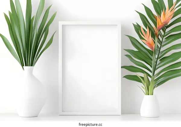 White Frame Mockup with Tropical Plants