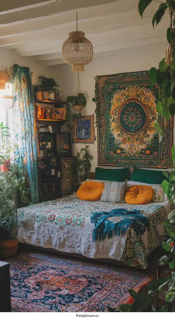 Bohemian Bedroom with Vibrant Textiles
