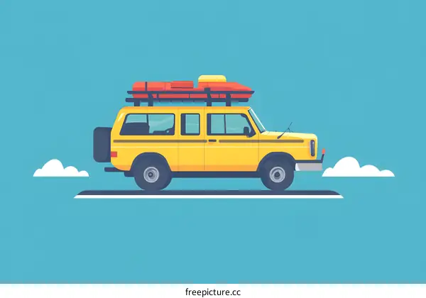 Yellow Car With Luggage On Roof