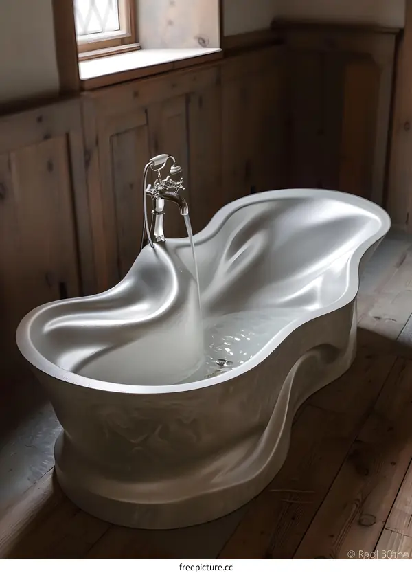 A modern bathtub made of white ceramic