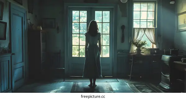 girl standing in the doorway of an old house