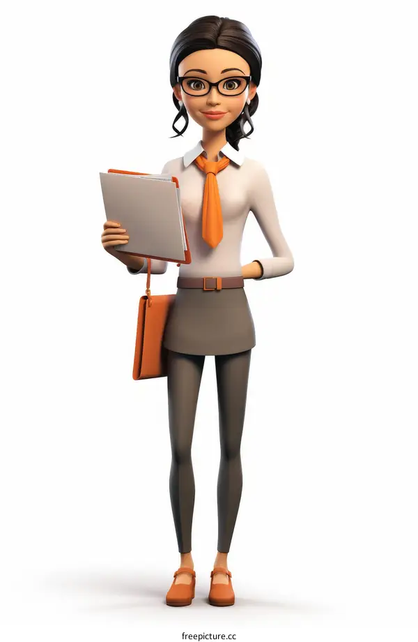 A businesswoman wearing glasses and holding a folder
