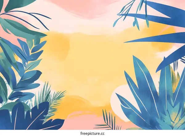 Tropical Leaves Watercolor Background