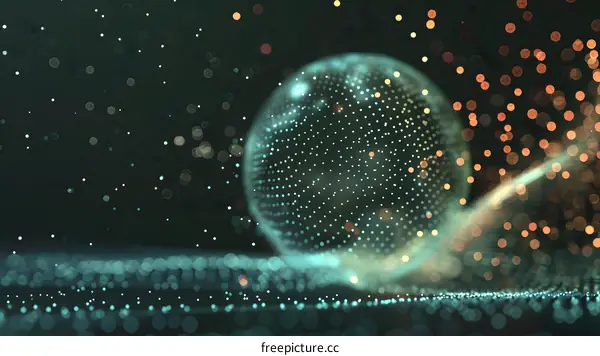 Abstract 3D Sphere in Dark Background with Bokeh Lights