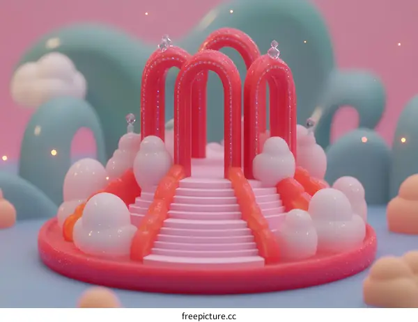 Pink and Blue 3D Rendered Scene with Glittering Archway and Stairs