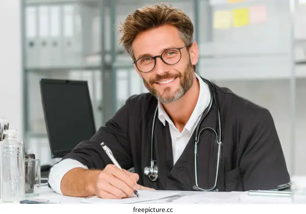 Doctor Writing Notes in Modern Clinic