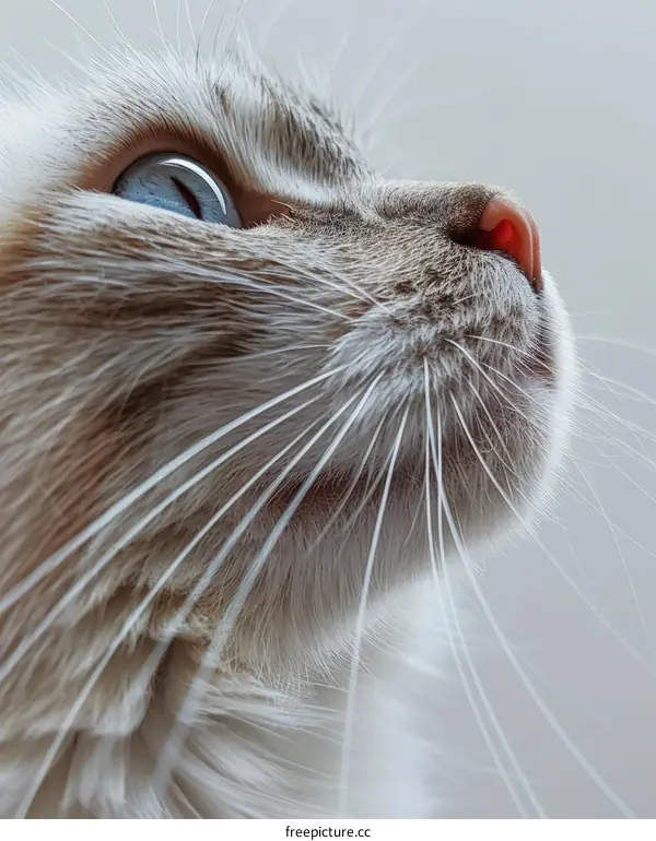 A ginger cat looking up