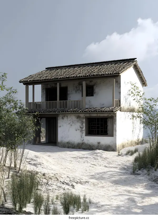 Old White House With Balcony In The Desert