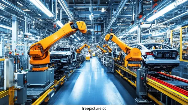 Automated Vehicle Assembly Line in Modern Factory