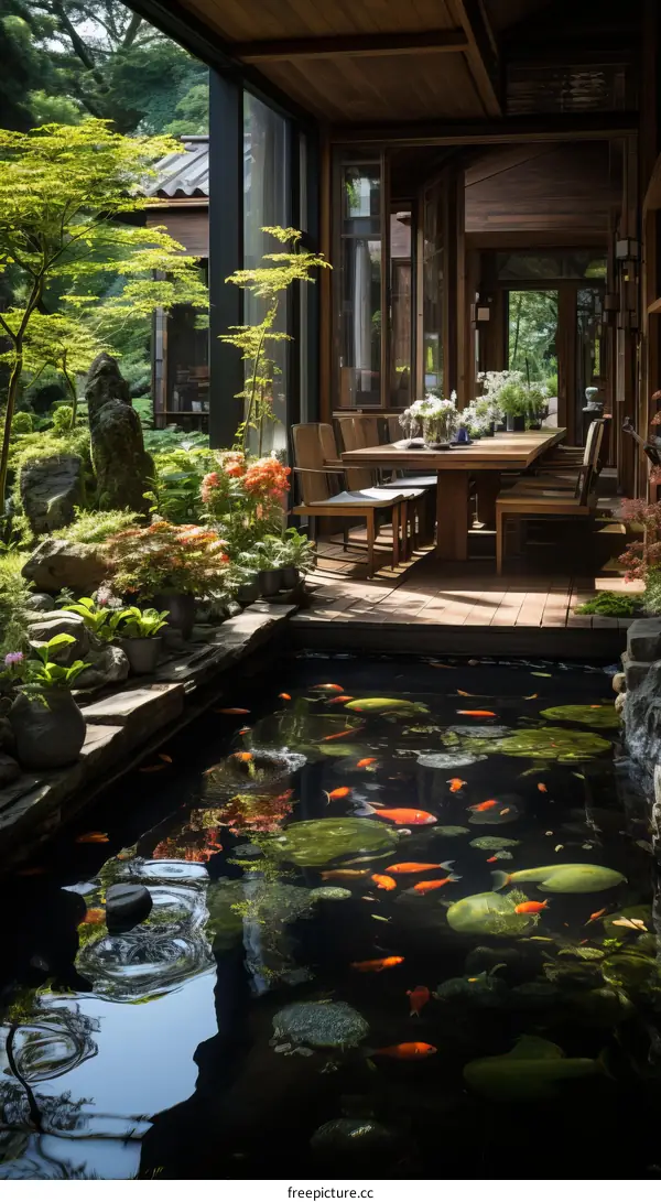 A Beautiful Japanese Garden with a Tranquil Koi Pond