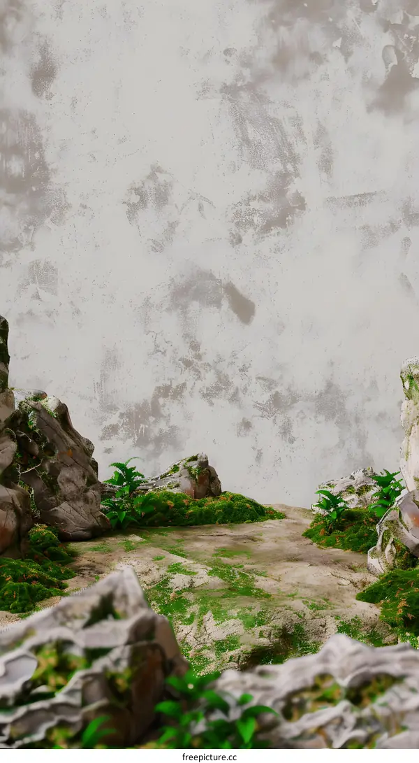 Green Mossy Rocks with Dusty Background