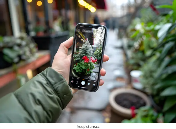 Person Using Phone to Take Picture of Flowers in Pot