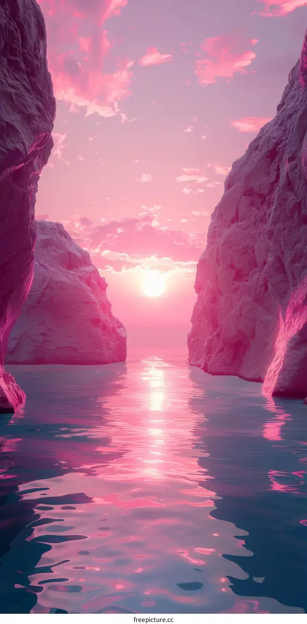Pink Sunset Waters Flow Between Rock Formations