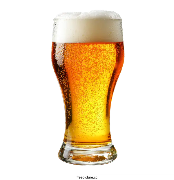 [Transparent Background PNG]Close-up of a Glass of Frothy Beer