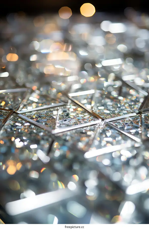 Close-up of a mosaic floor with a geometric pattern
