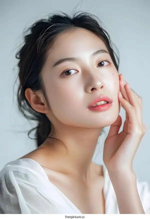 Close Up Portrait of Asian Woman with Beautiful Skin