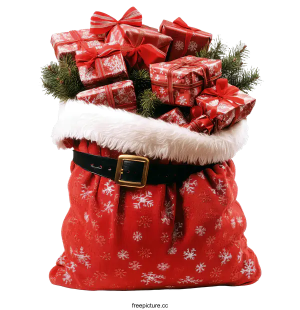[Transparent Background PNG]Santa Claus Gift Bag Filled with Presents
