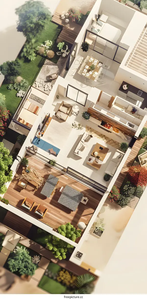 Modern House Floor Plan with Outdoor Patio and Garden