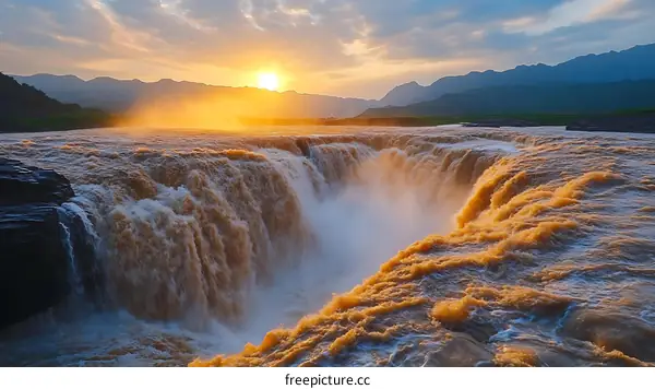 Majestic Waterfall Sunset Landscape