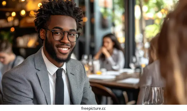 African American Businessman in a Restaurant