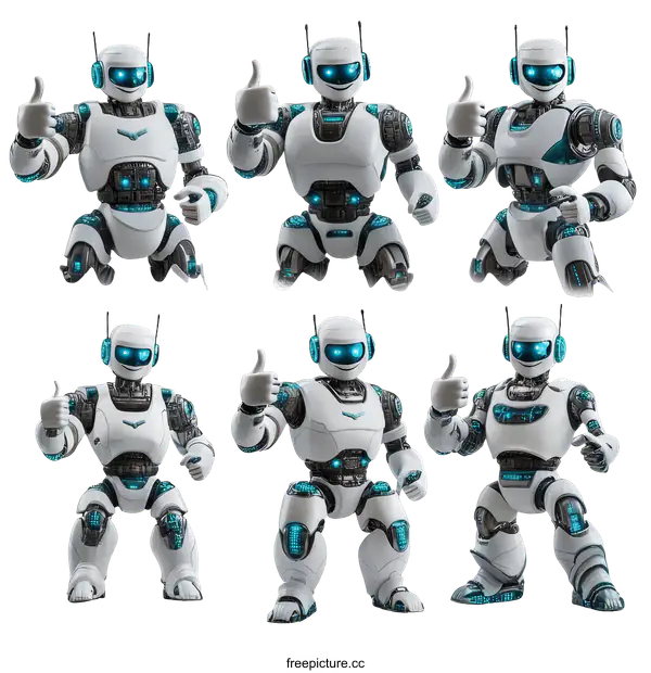 [Transparent Background PNG]Collection of Robotic Figures Giving Thumbs Up