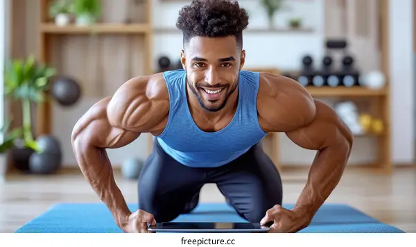 Black Man Doing Exercise at Home Gym