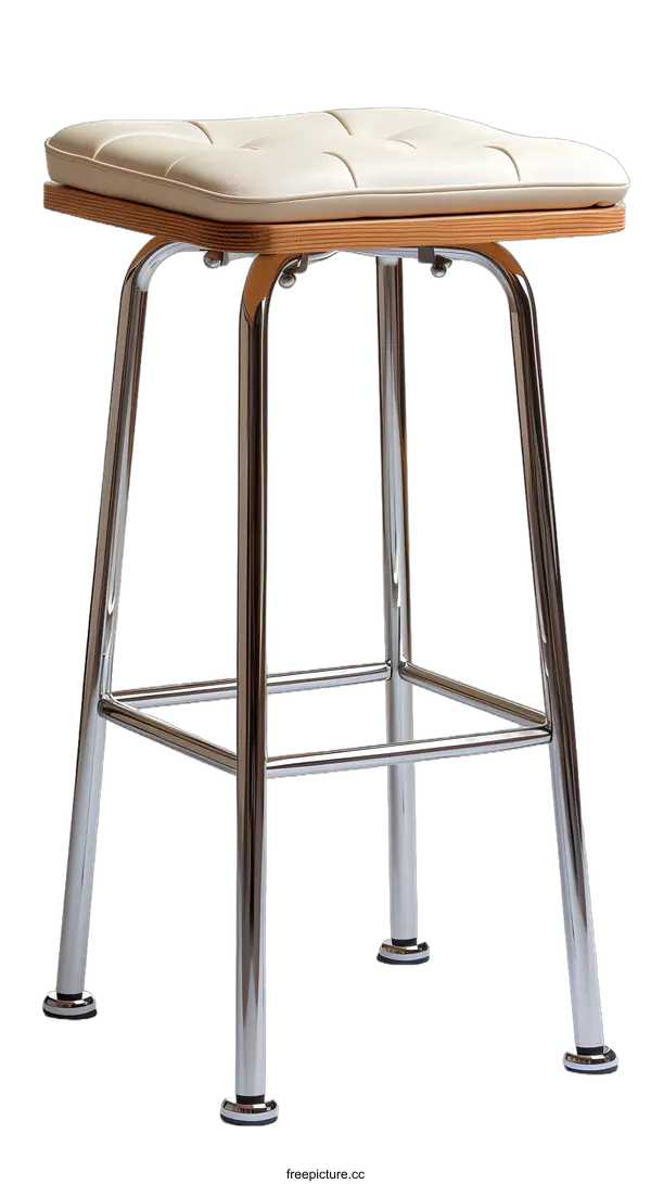 [Transparent Background PNG]White Leather Bar Stool with Chrome Legs