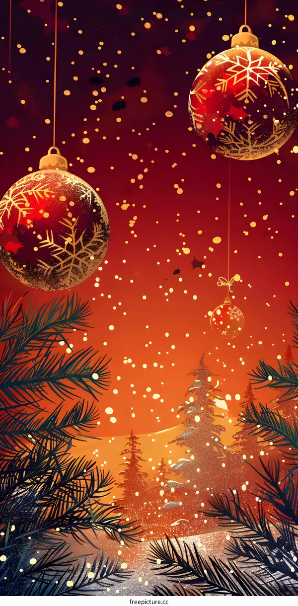 Christmas tree and snowflakes with Christmas decorations