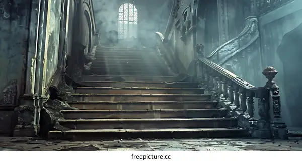 Old Stone Staircase in Abandoned Mansion