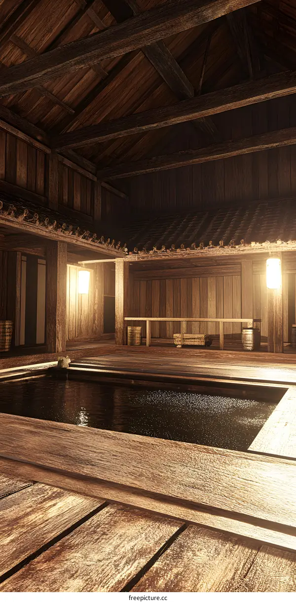 Japanese Style Wooden Bathhouse Interior Design