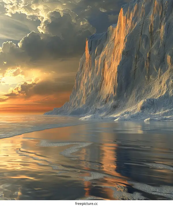 Iceberg in the sea at sunset